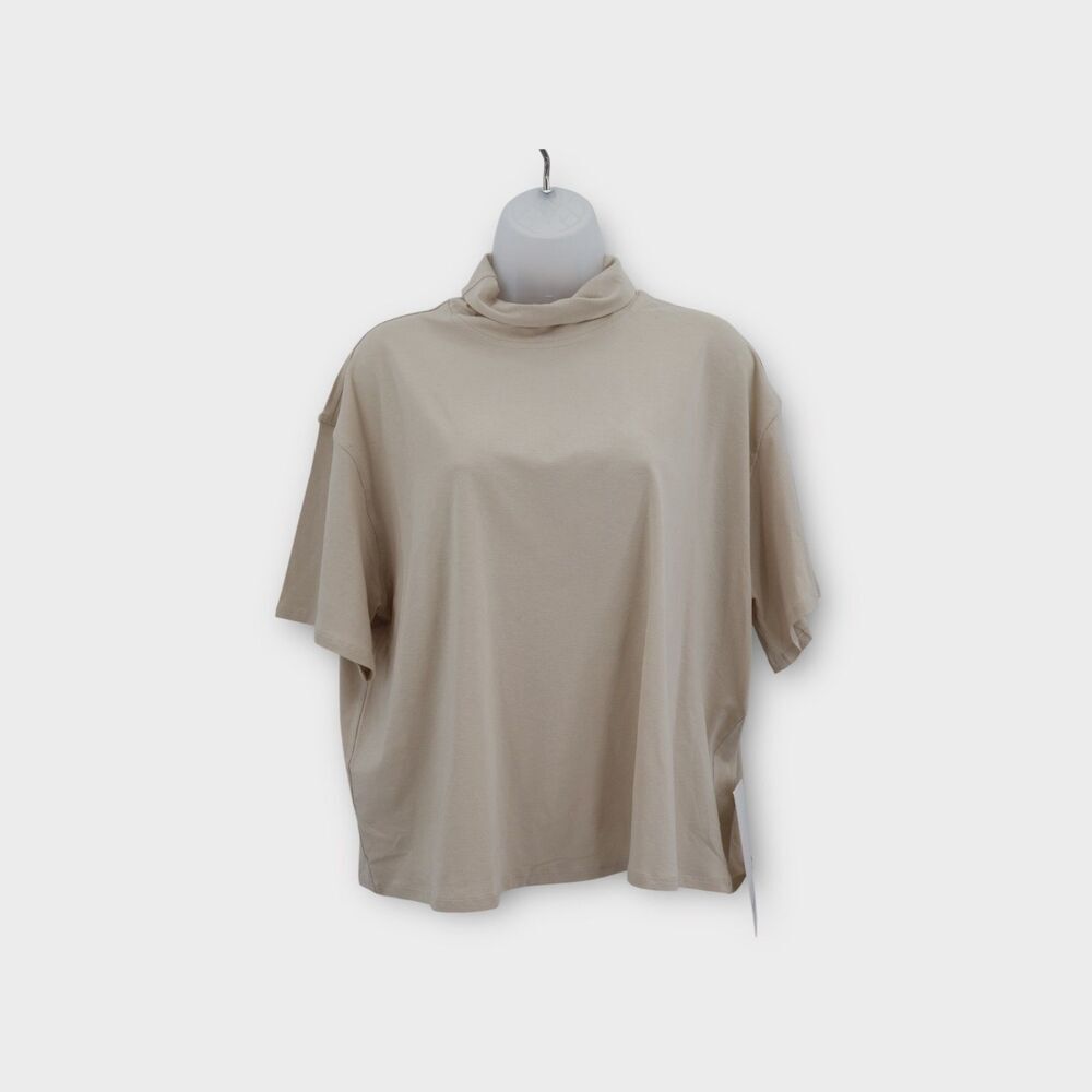 Lululemon Relaxed Fit Cotton Blend Turtleneck Tee Short Sleeve Size 10 Ivory NWT